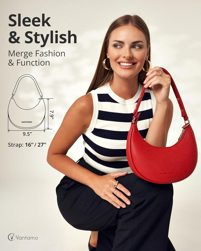 Vantamo Crescent Bags For Women with RFID Protection, Half Moon Clutch Purses for Women with Anti-Theft Clip for Extra Safety - Image 2